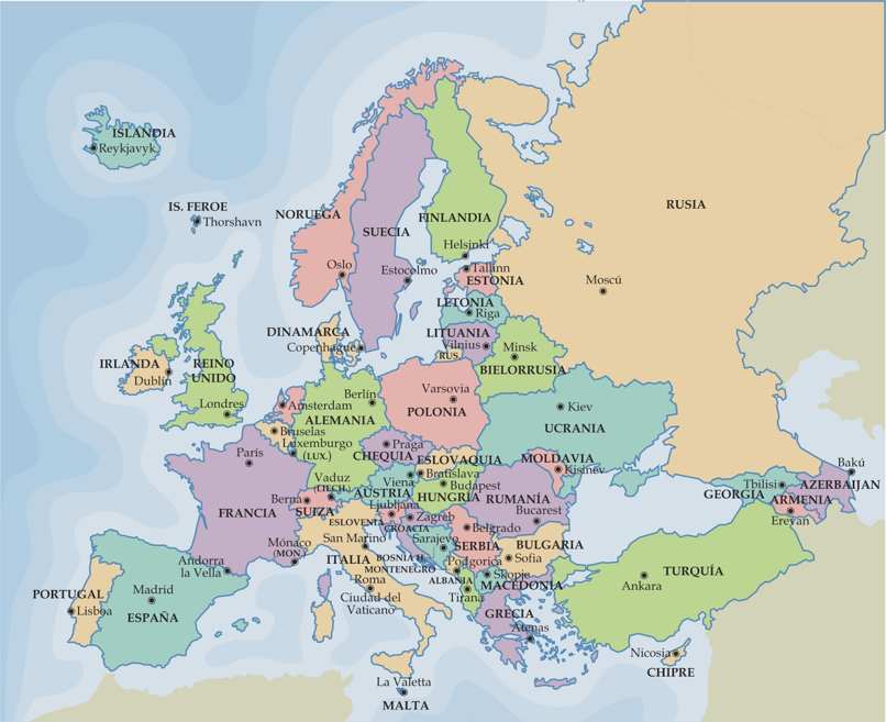 Mapa de estados europeos de color negro mapa político de europa