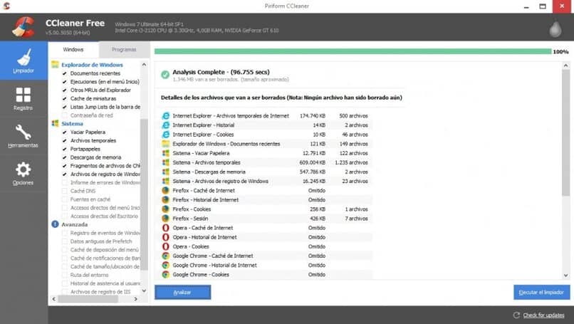 analisis realizado por ccleaner