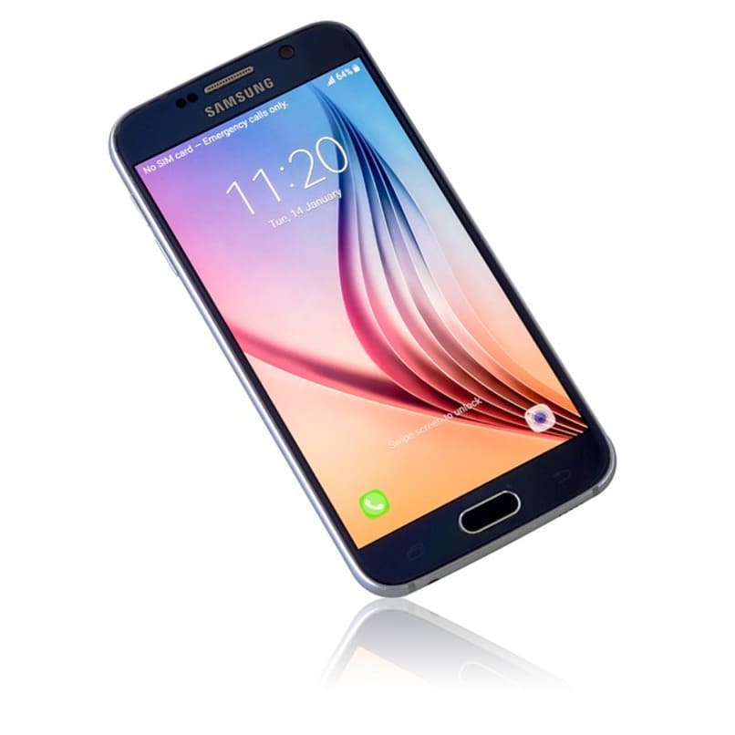 movil samsung galaxy s6 parado con fondo blanco