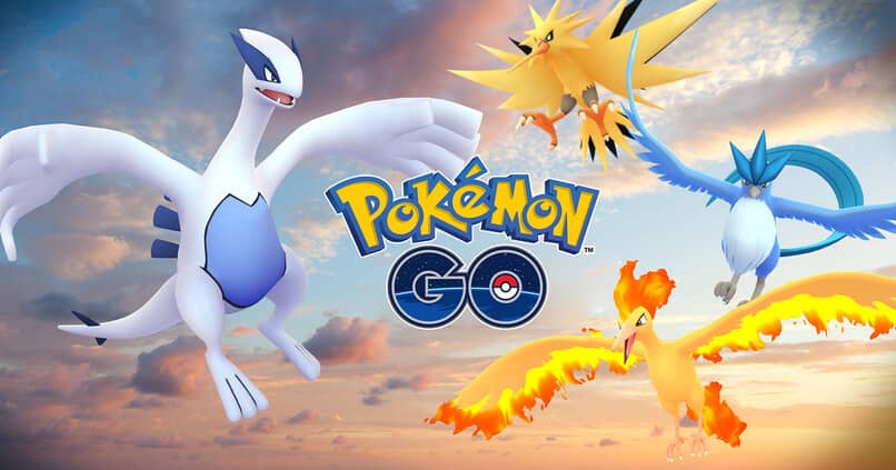 logo de pokemon go con pokemones legendarios