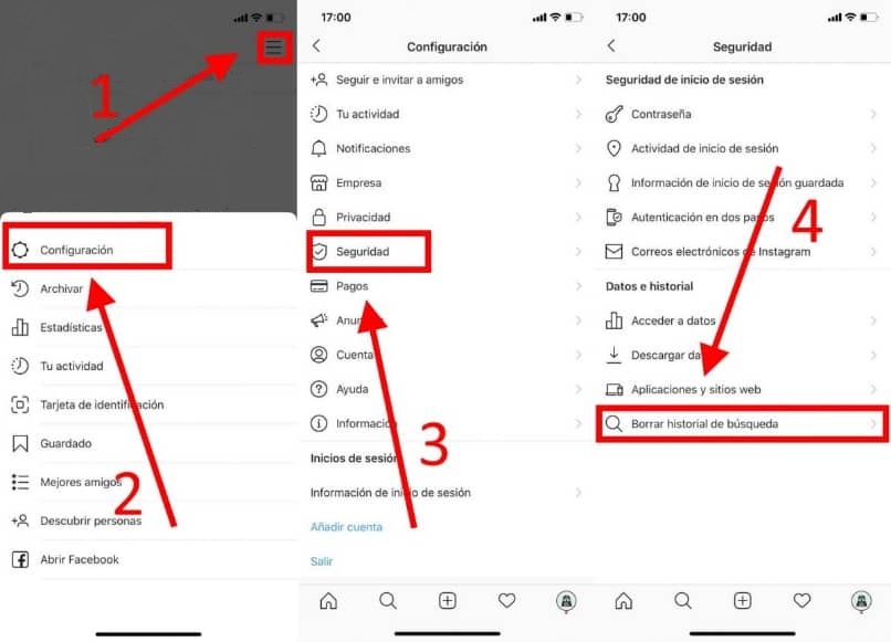 eliminar historial busqueda perfil instagram