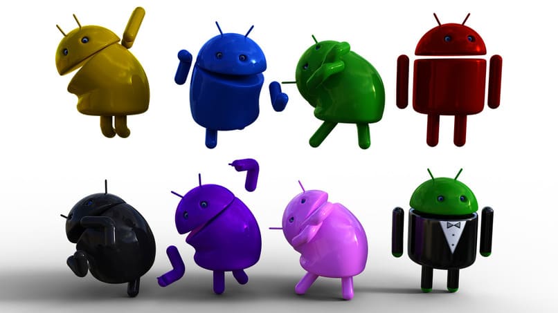 muchos android juntos sobre un fondo blanco