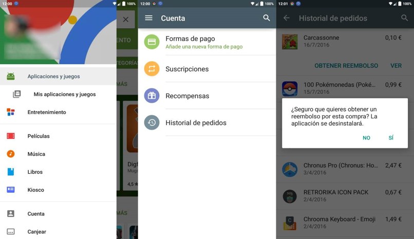 opciones devolucion google play