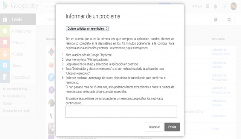 realizar pedido reembolso google play