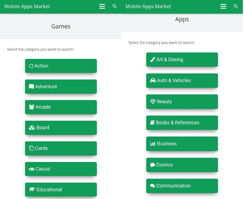 categorias de app y juegos para descargar
