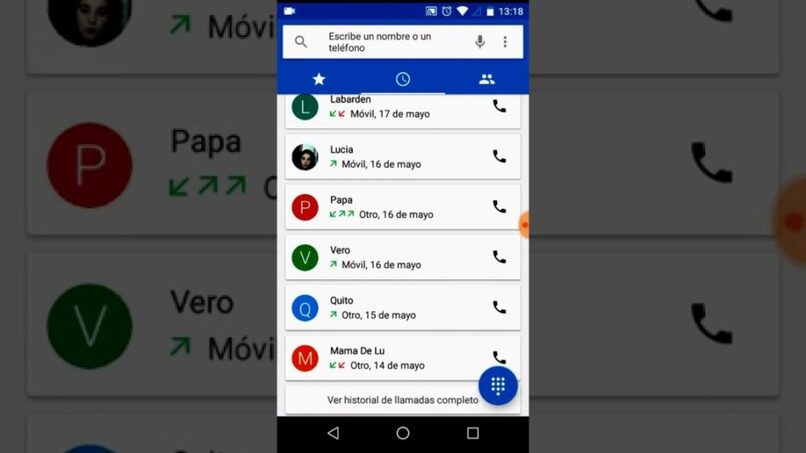 registro de llamadas de diferentes contactos en movil