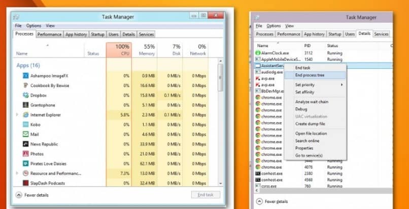 pantalla del administrador de tareas para revisar procesos