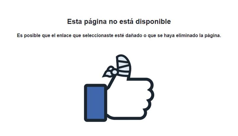 Aviso de página no disponible con un pulgar arriba lastimado 