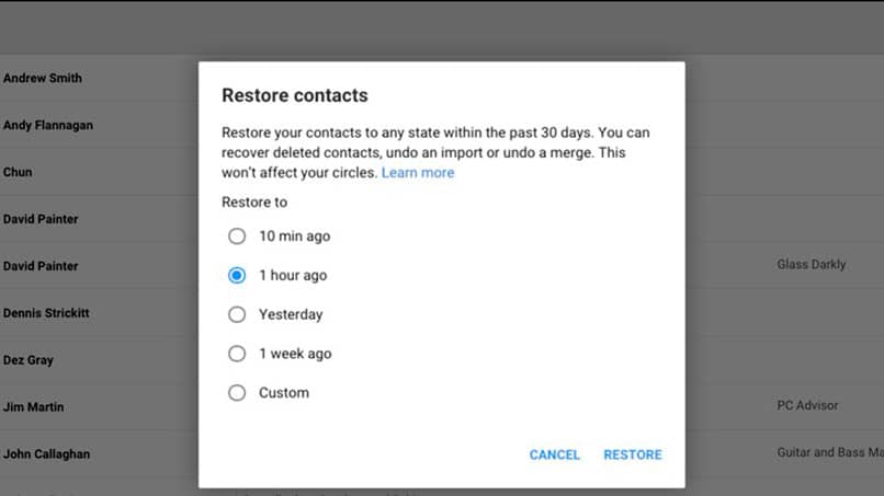 es posible restaurar contactos de google
