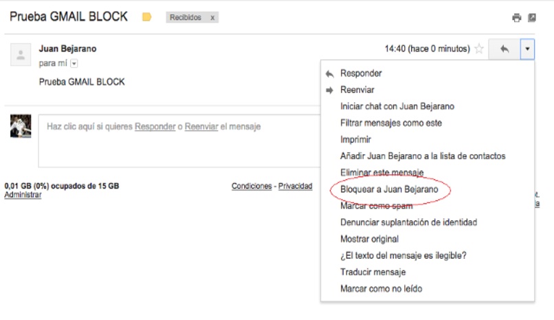 bloquear mensajes gmail