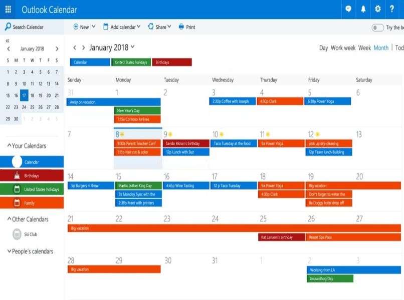 recordatorio de diferentes colores de calendario de outlook