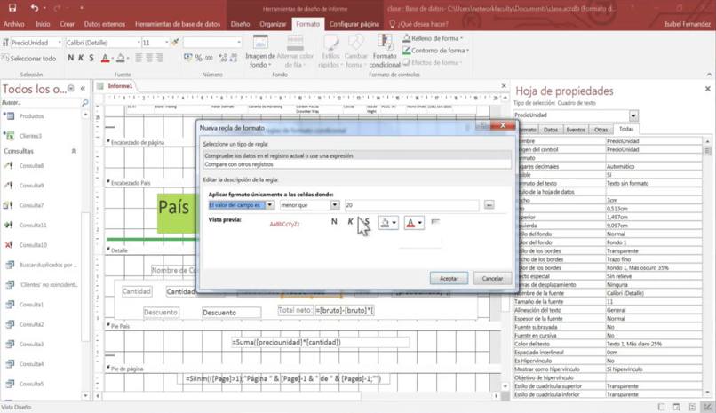 configurar tamaño campos access