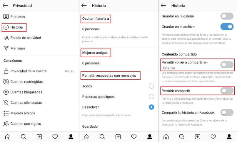 configurar privacidad historias