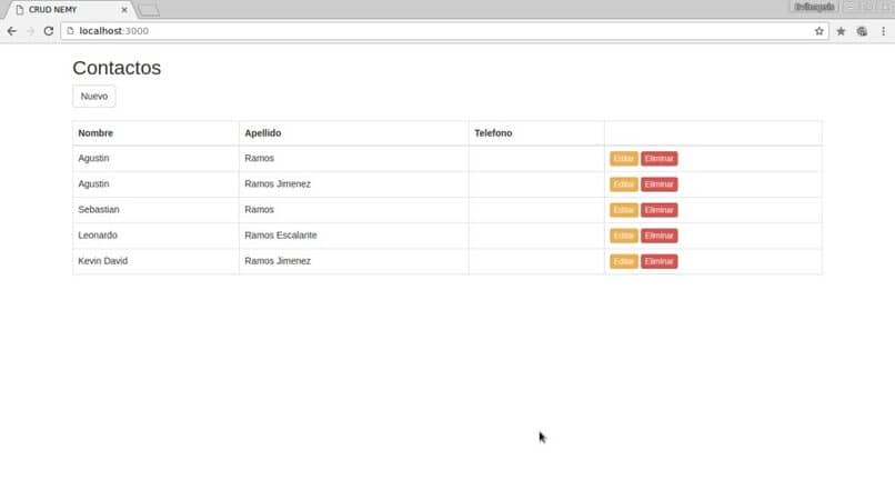 contactos guardados en pagina