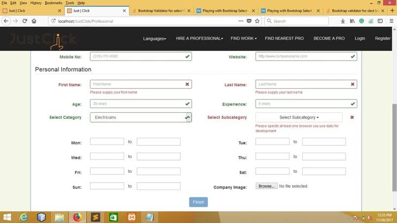 crear validacion de formulario con bootstrasp