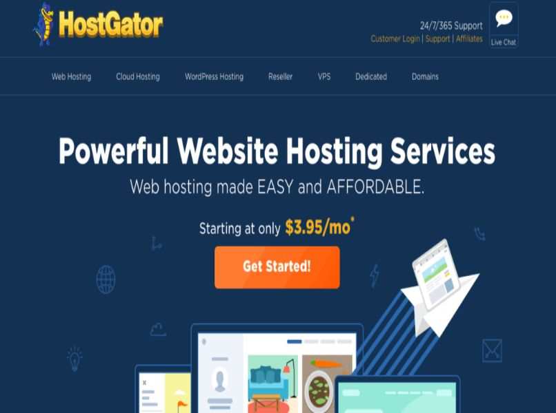 pagina web de hostgator fondo azul oscuro