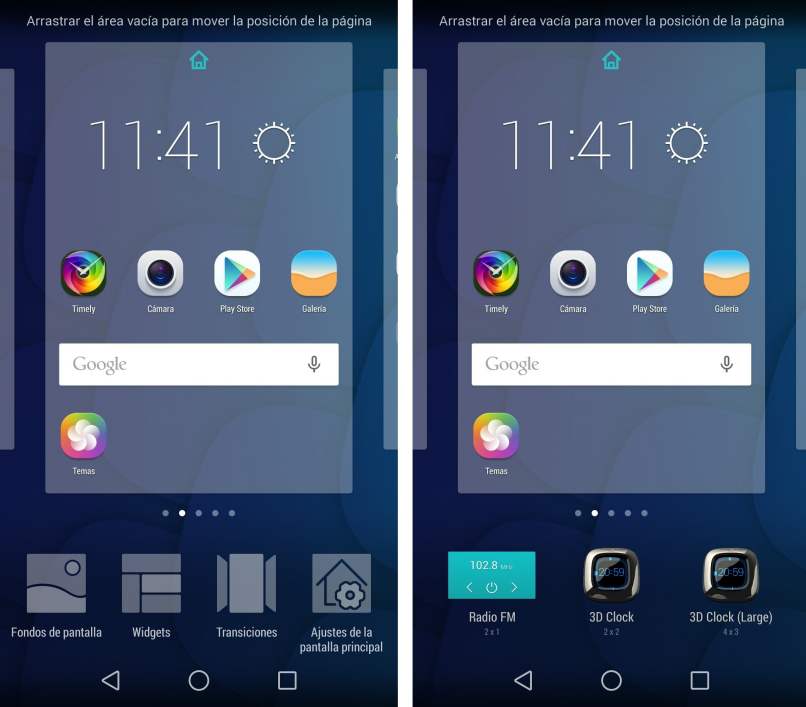 cambiar pantalla opciones