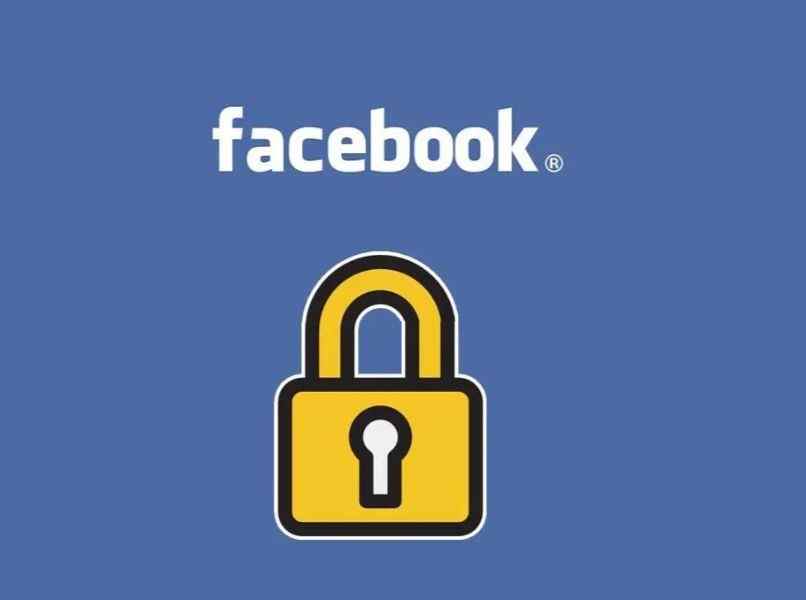 letras blancas logo facebook icono candado amarillo fondo azul