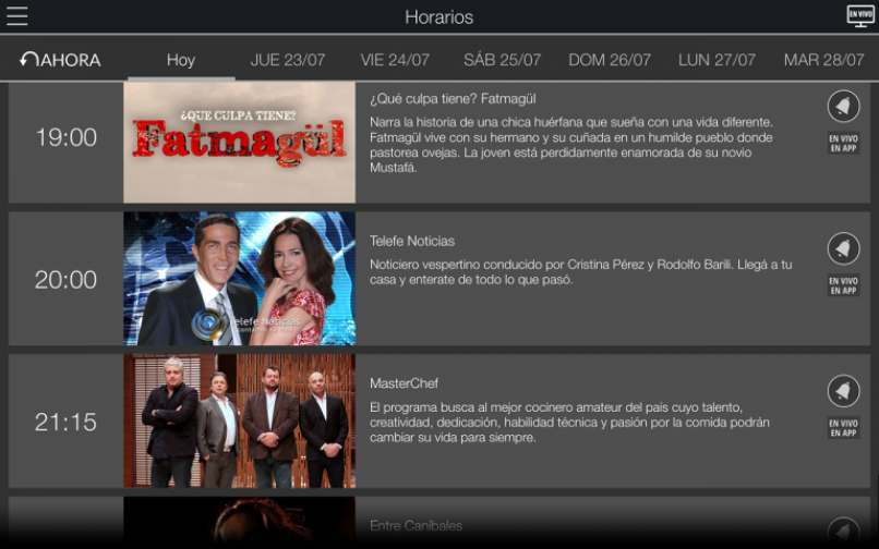 programando canal novela