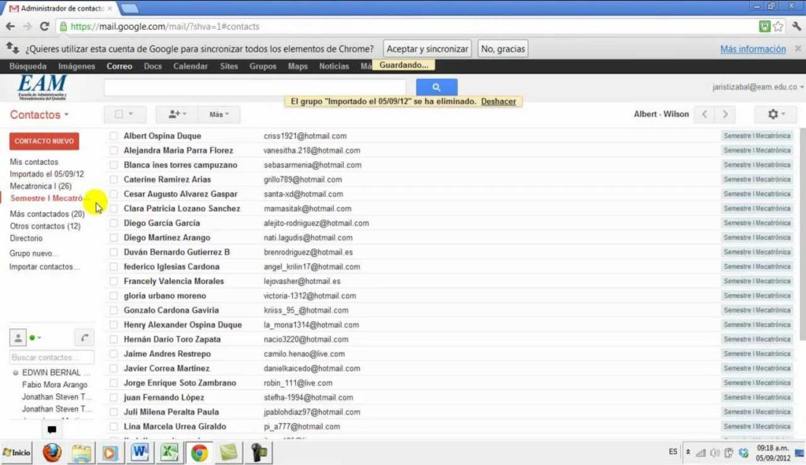 crea lista direcciones hotmail