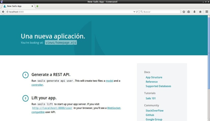 ejecutar sails pc empezar