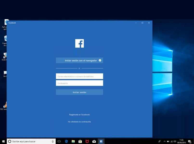 pantalla inicio facebook color azul ventana windows 10